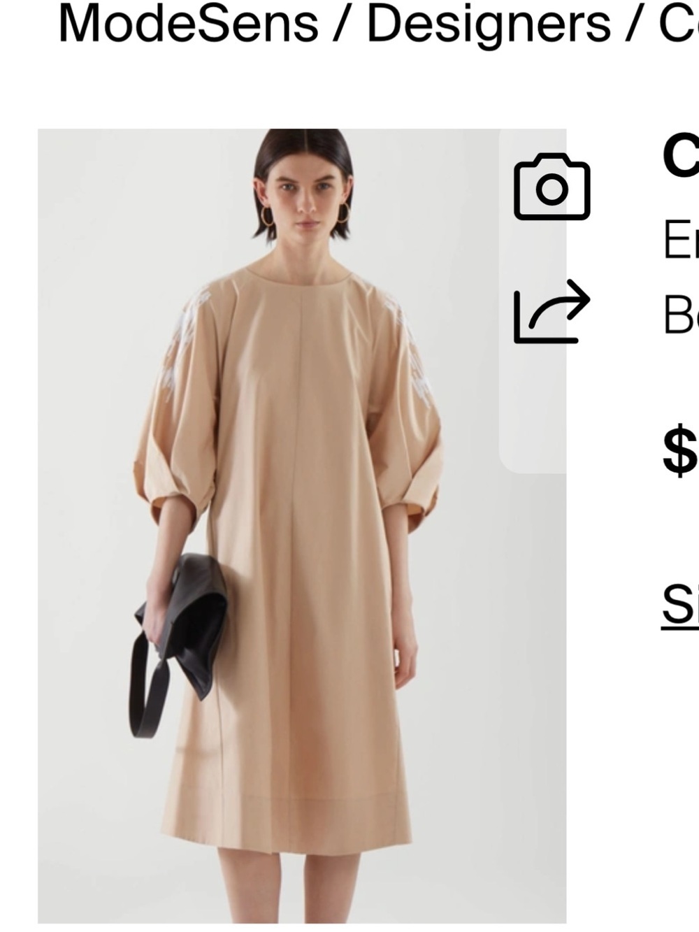 COS Embroidered Puff Sleeve Midi Dress Women’s 6 Modern Monochrome